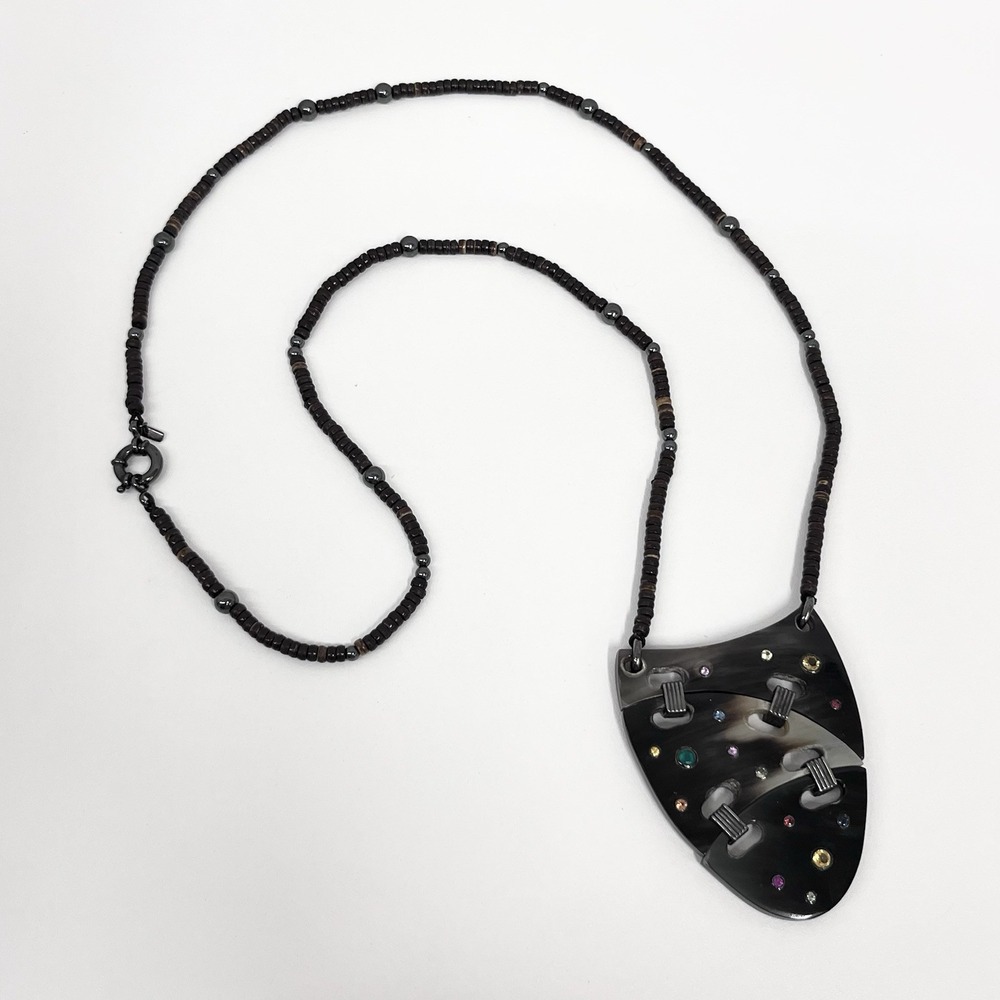 MCL Matthew Campbell Laurenza Sterling Stone Horn Necklace‎ 33 1/2" Long